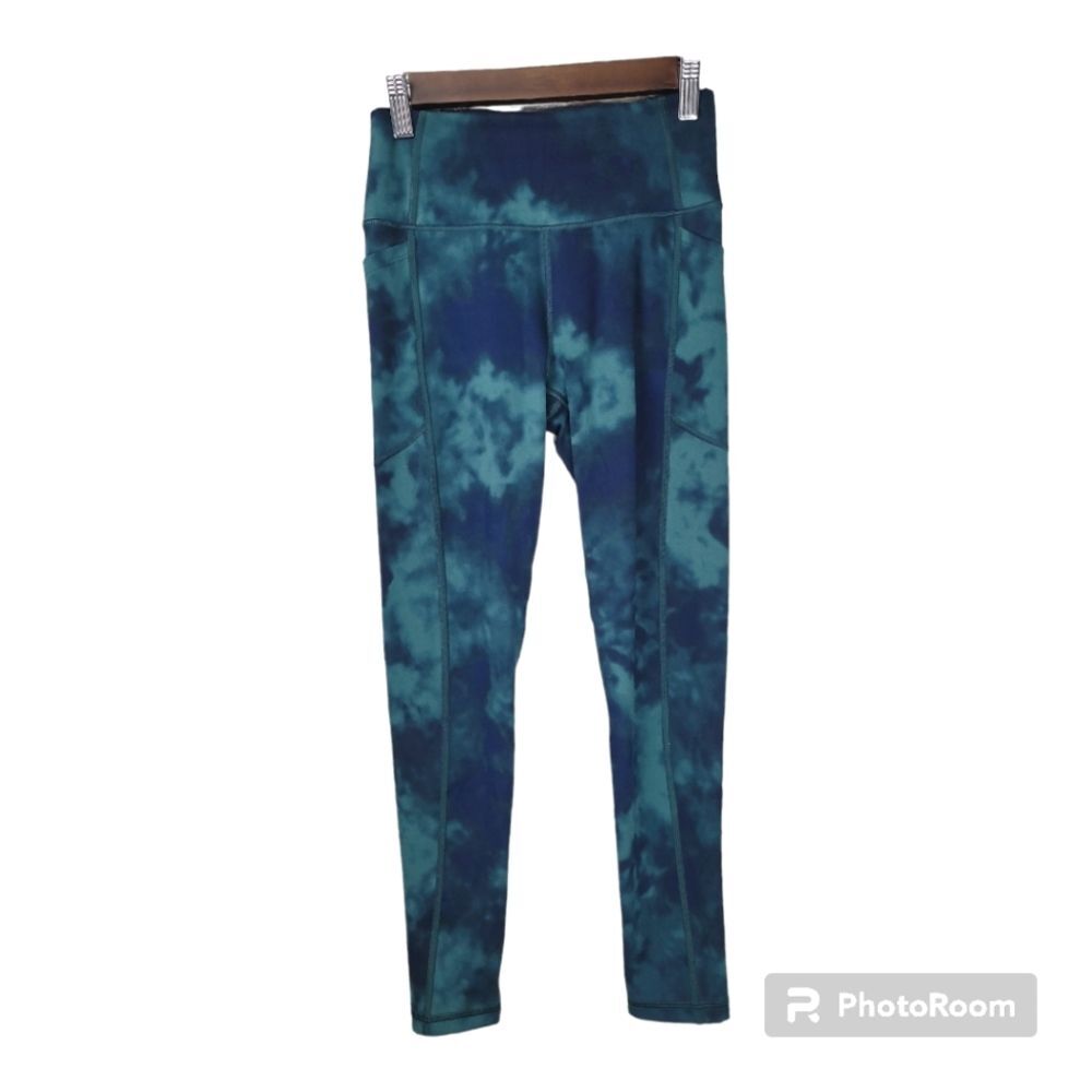 Victoria's Secret Green Tie Dyed athletic Leggings Side Pockets Womens Size Sm